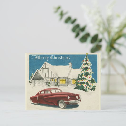 Merry Kerstmis  Automobile Briefkaart (Staand voorkant)