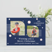 Merry Kerstmis Baseball Sport 2 Foto Familienaam (Staand voorkant)