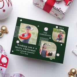 Merry Kerstmis Baseball Sport 3 Foto Familienaam