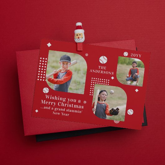 Merry Kerstmis Baseball Sport 3 Foto Familienaam