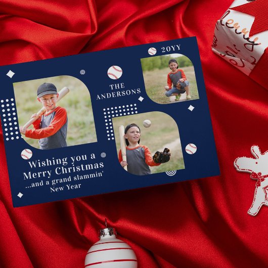 Merry Kerstmis Baseball Sport 3 Foto Familienaam