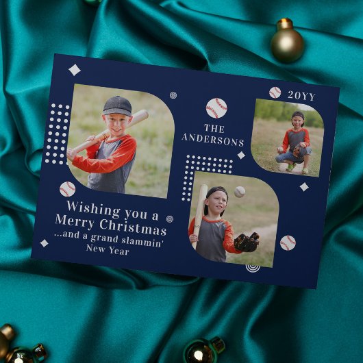Merry Kerstmis Baseball Sport 3 Foto Familienaam