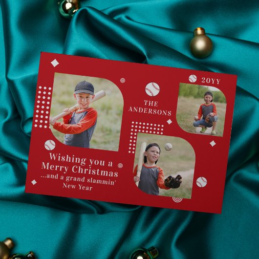 Merry Kerstmis Baseball Sport 3 Foto Familienaam