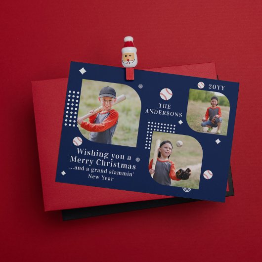 Merry Kerstmis Baseball Sport 3 Foto Familienaam