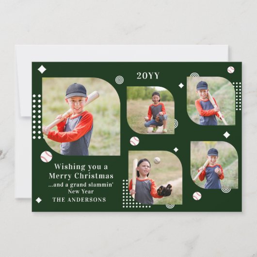 Merry Kerstmis Baseball Sport 5 Foto Familienaam (Voorkant)
