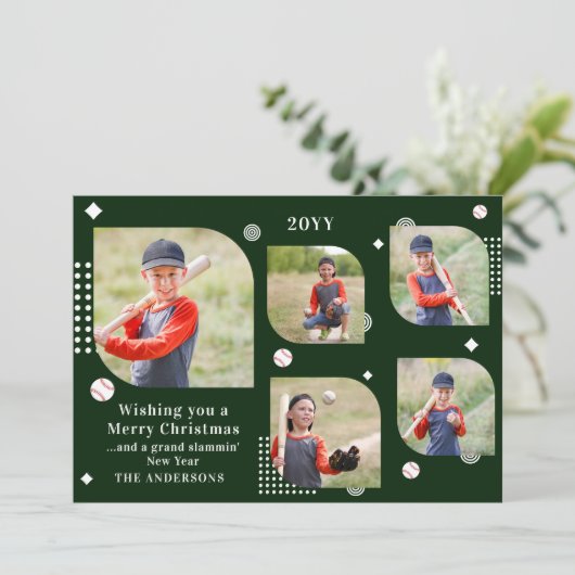 Merry Kerstmis Baseball Sport 5 Foto Familienaam (Staand voorkant)