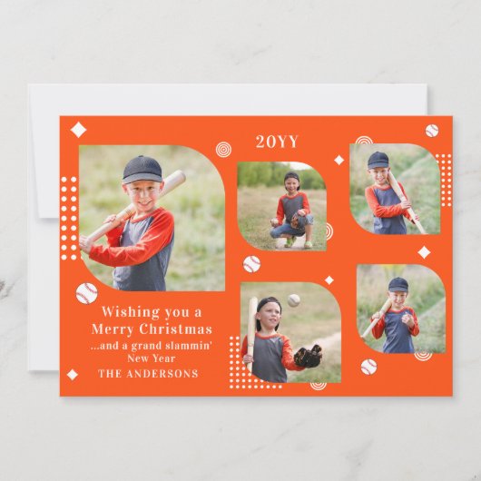 Merry Kerstmis Baseball Sport 5 Foto Familienaam (Voorkant)
