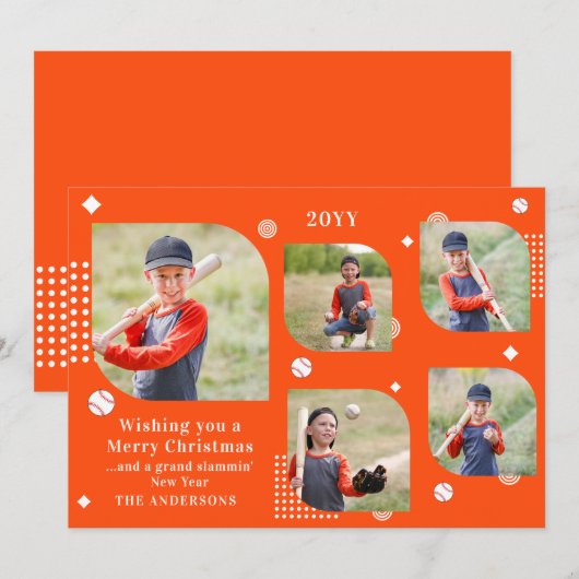 Merry Kerstmis Baseball Sport 5 Foto Familienaam (Voorkant / Achterkant)