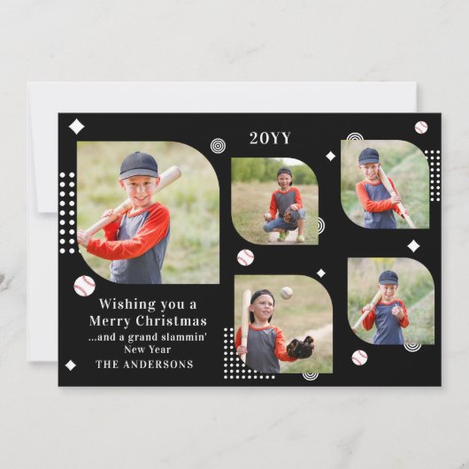Merry Kerstmis Baseball Sport 5 Foto Familienaam (Voorkant)