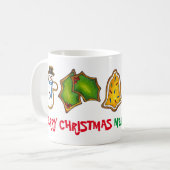 Merry Kerstmis Bell Snowman Mitten Tree Cookie Koffiemok (Voorkant links)