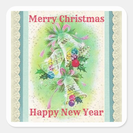 Merry Kerstmis Bells Lace Square Sticker (Voorkant)
