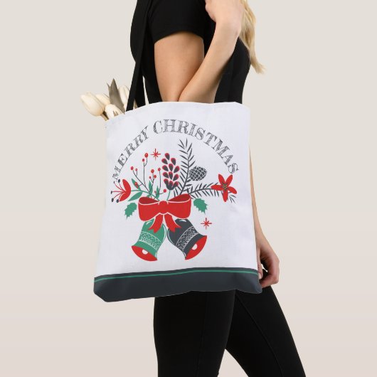 Merry Kerstmis Bells Wreath Tote Bag (Dichtbij)