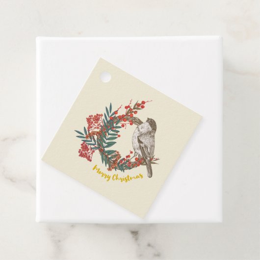 Merry Kerstmis Bird Wreath Bedankjes Labels (In situ)