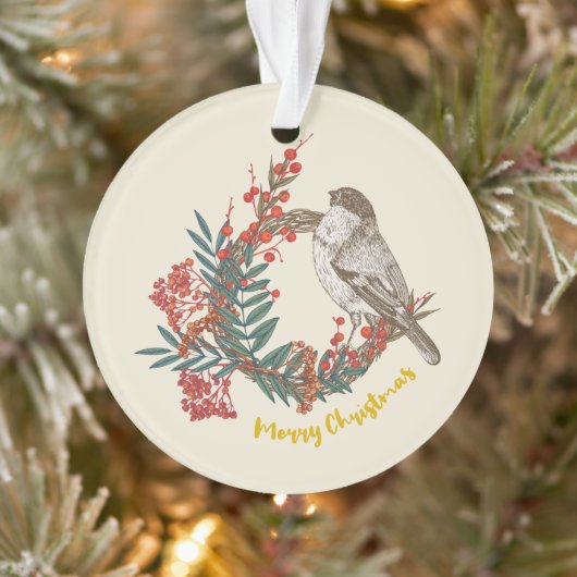 Merry Kerstmis Bird Wreath Ornament (Boom)
