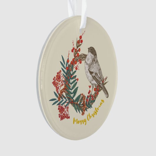 Merry Kerstmis Bird Wreath Ornament (voorkant)