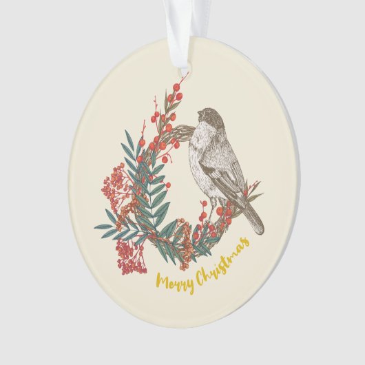 Merry Kerstmis Bird Wreath Ornament (voorkant)