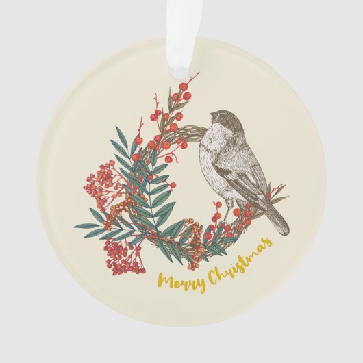 Merry Kerstmis Bird Wreath Ornament (voorkant)