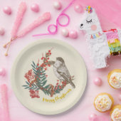 Merry Kerstmis Bird Wreath Papieren Bordje (Feest)