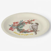 Merry Kerstmis Bird Wreath Papieren Bordje (Gekanteld)
