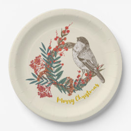 Merry Kerstmis Bird Wreath Papieren Bordje