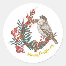Merry Kerstmis Bird Wreath Ronde Sticker