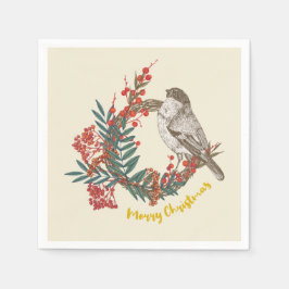 Merry Kerstmis Bird Wreath Servet