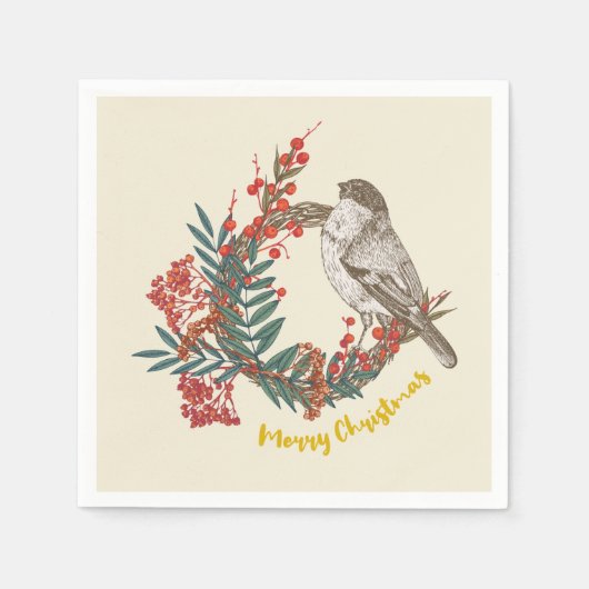 Merry Kerstmis Bird Wreath Servet (Voorkant)
