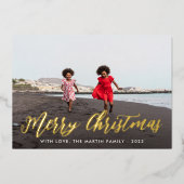 Merry Kerstmis Black Botanical One Photo Holiday Folie Uitnodiging (Voorkant)