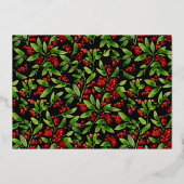 Merry Kerstmis Black Botanical One Photo Holiday Folie Uitnodiging (Achterkant)