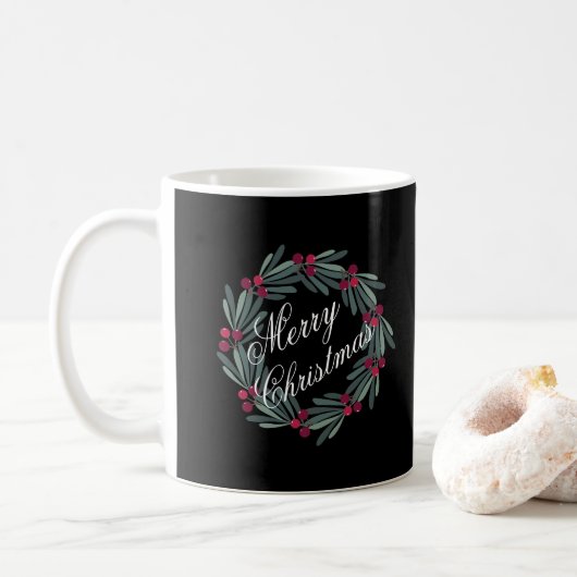 Merry Kerstmis Black Wreated  Koffiemok (Met donut)