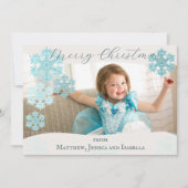 Merry Kerstmis Blauwgroen Snowflakes Eén foto Feestdagenkaart (Voorkant)