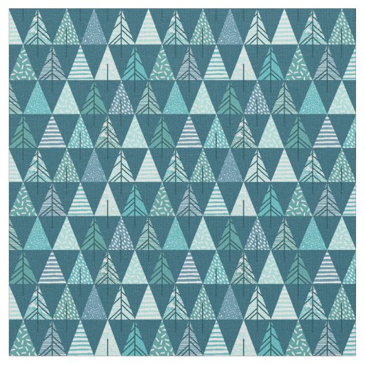 Merry Kerstmis Blauwgroen Tree Geometric Pattern Stof (Close Up)