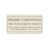 Merry Kerstmis Blue Antiek Return Address Etiket (Voorkant)