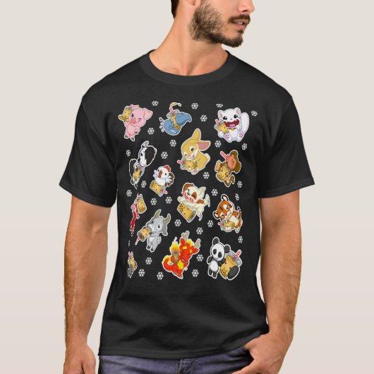 Merry Kerstmis Boba Bubble Tea Chinese Zodia T-shirt (Voorkant)