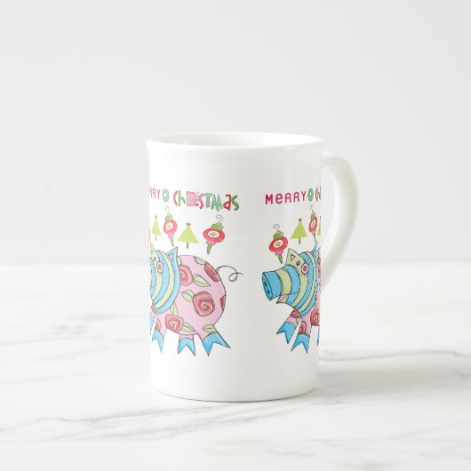 Merry Kerstmis Bone China Mok (Voorkant rechts)