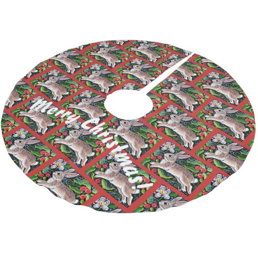 Merry Kerstmis Bunny Rabbit Floral Tree Skirt Kerstboom Rok (Gekanteld)