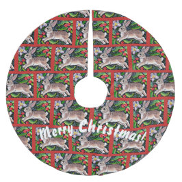 Merry Kerstmis Bunny Rabbit Floral Tree Skirt Kerstboom Rok