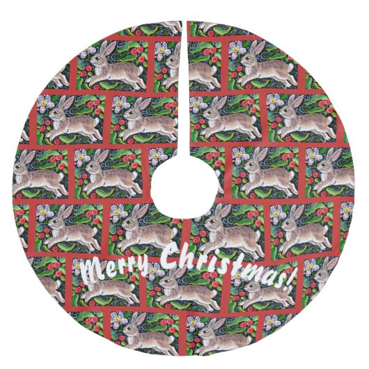 Merry Kerstmis Bunny Rabbit Floral Tree Skirt Kerstboom Rok (Voorkant)
