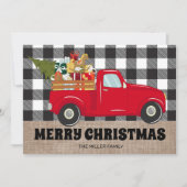 Merry Kerstmis Burlap Buffalo Pset Truck Photos Feestdagenkaart (Voorkant)