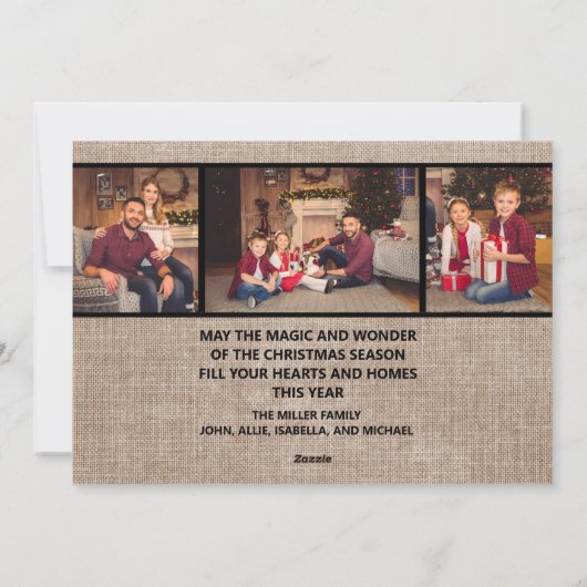 Merry Kerstmis Burlap Buffalo Pset Truck Photos Feestdagenkaart (Achterkant)