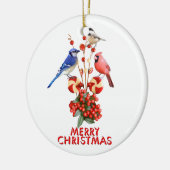 Merry Kerstmis Cardinale Blue Jay Chickadee Keramisch Ornament (Links)