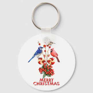 Merry Kerstmis Cardinale Blue Jay Chickadee Sleutelhanger