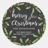 Merry Kerstmis  Chalkboard Return Address Ronde Sticker (Voorkant)