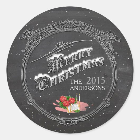 Merry Kerstmis  Chalkboard Ronde Sticker (Voorkant)