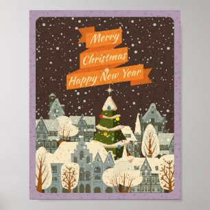Merry Kerstmis City Skyline op Winter Poster