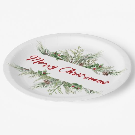 Merry Kerstmis Classic Winter Wheath Greeting Papieren Bordje (Gekanteld)