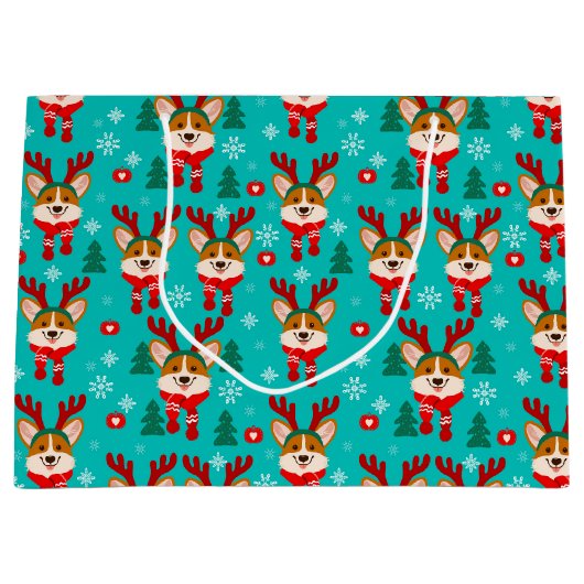 Merry Kerstmis Corgi Dog Gift Bag Groot Cadeauzakje (Voorkant)