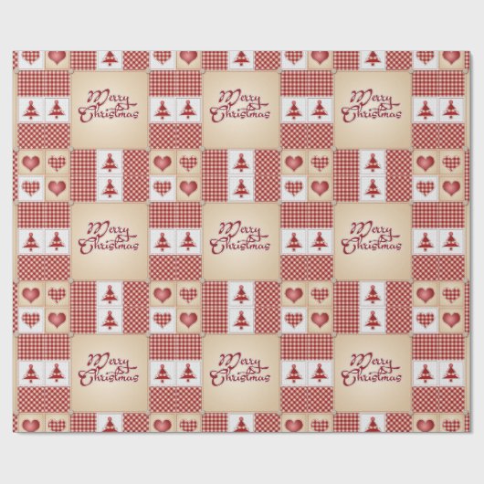 Merry Kerstmis Country Quilt Pattern Cadeaupapier (Vlak)