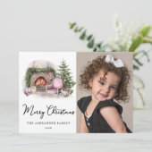 Merry Kerstmis Cozy Waterverf Home Foto Holiday Feestdagenkaart (Staand voorkant)
