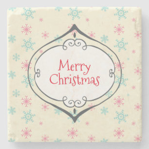 Merry Kerstmis Cute Bauble Pink & Blue Snowflakes Stenen Onderzetter